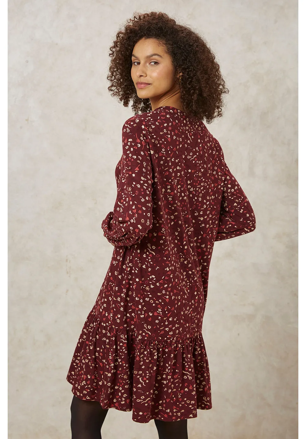 Sahana Shift Dress in Burgundy Floral