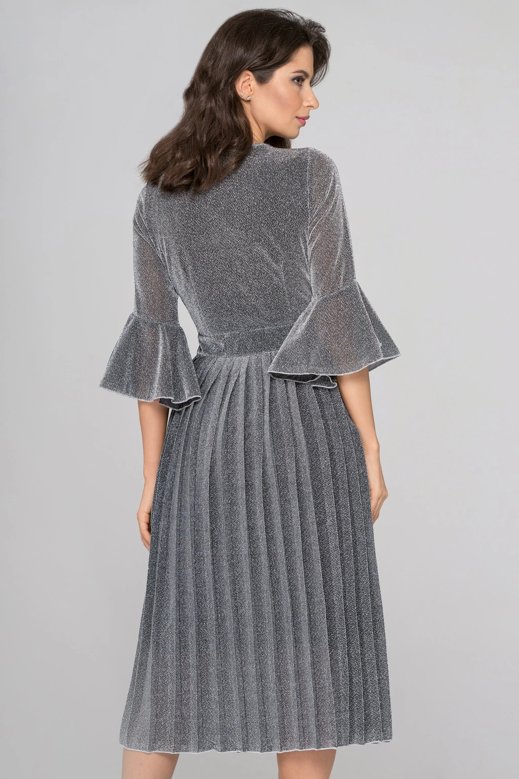 Silver Pleated Midi Dress