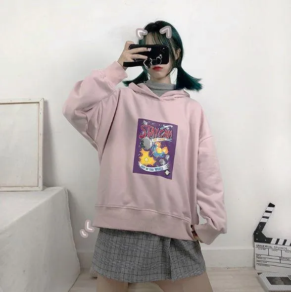Stay Calm Letters Pastel Colors Hooded Sweatshirt