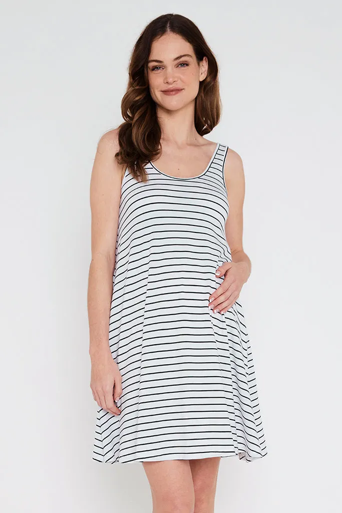 Swing Maternity Dress - White & Black Stripe