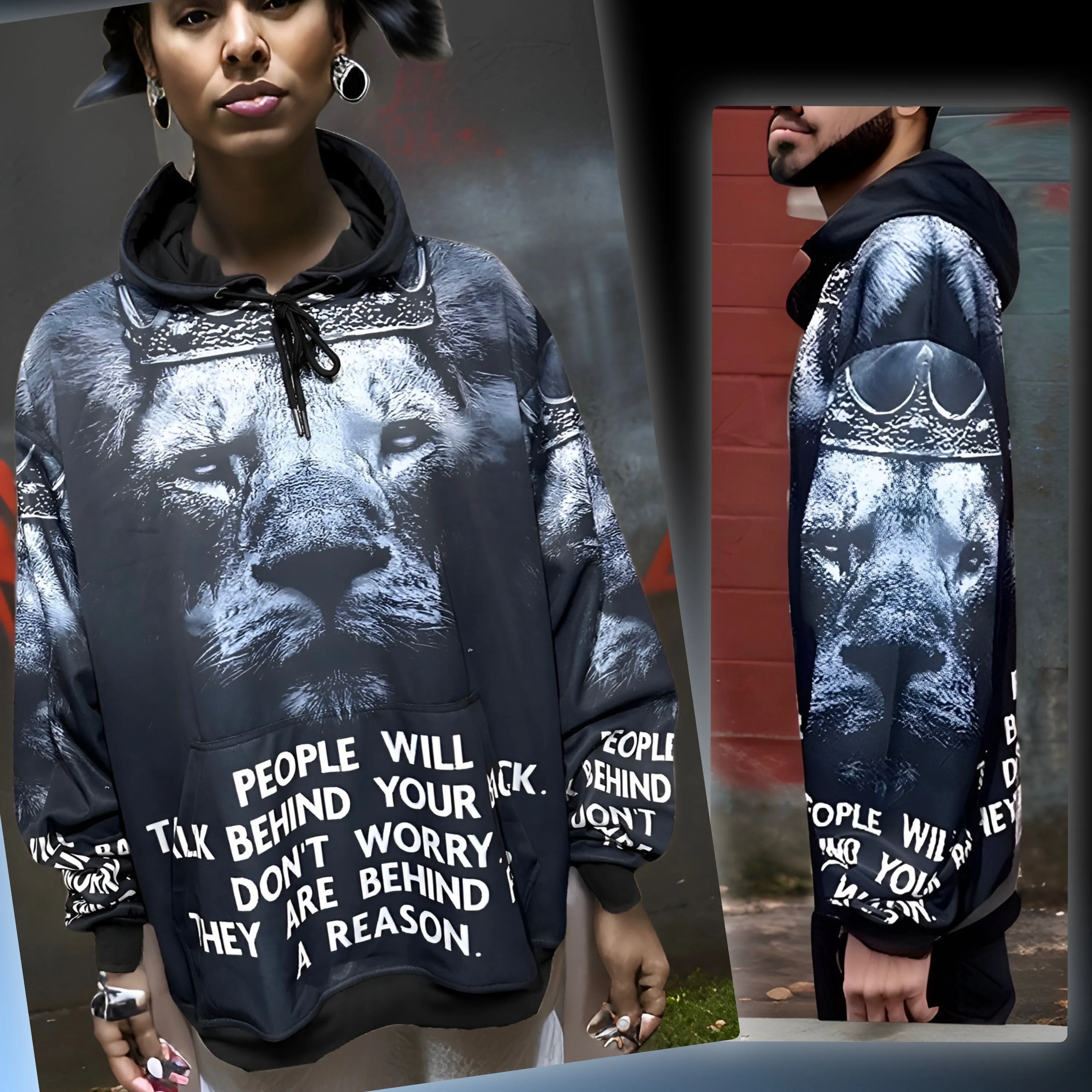 ^TALK BEHIND^ ~LION~ PULLOVER HOODIES (FLEECE LINED)