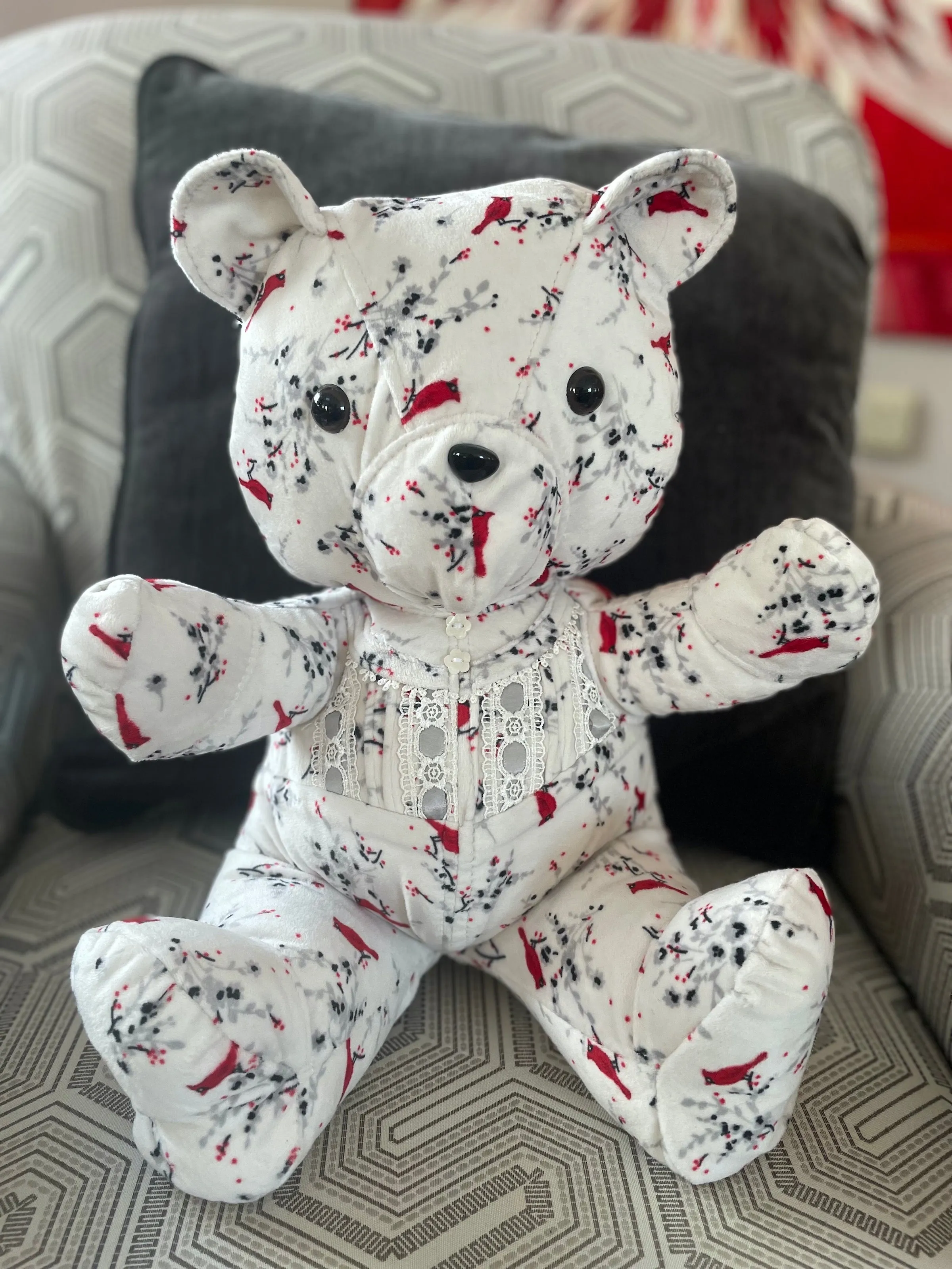 teddy bear made from Grandma's clothing