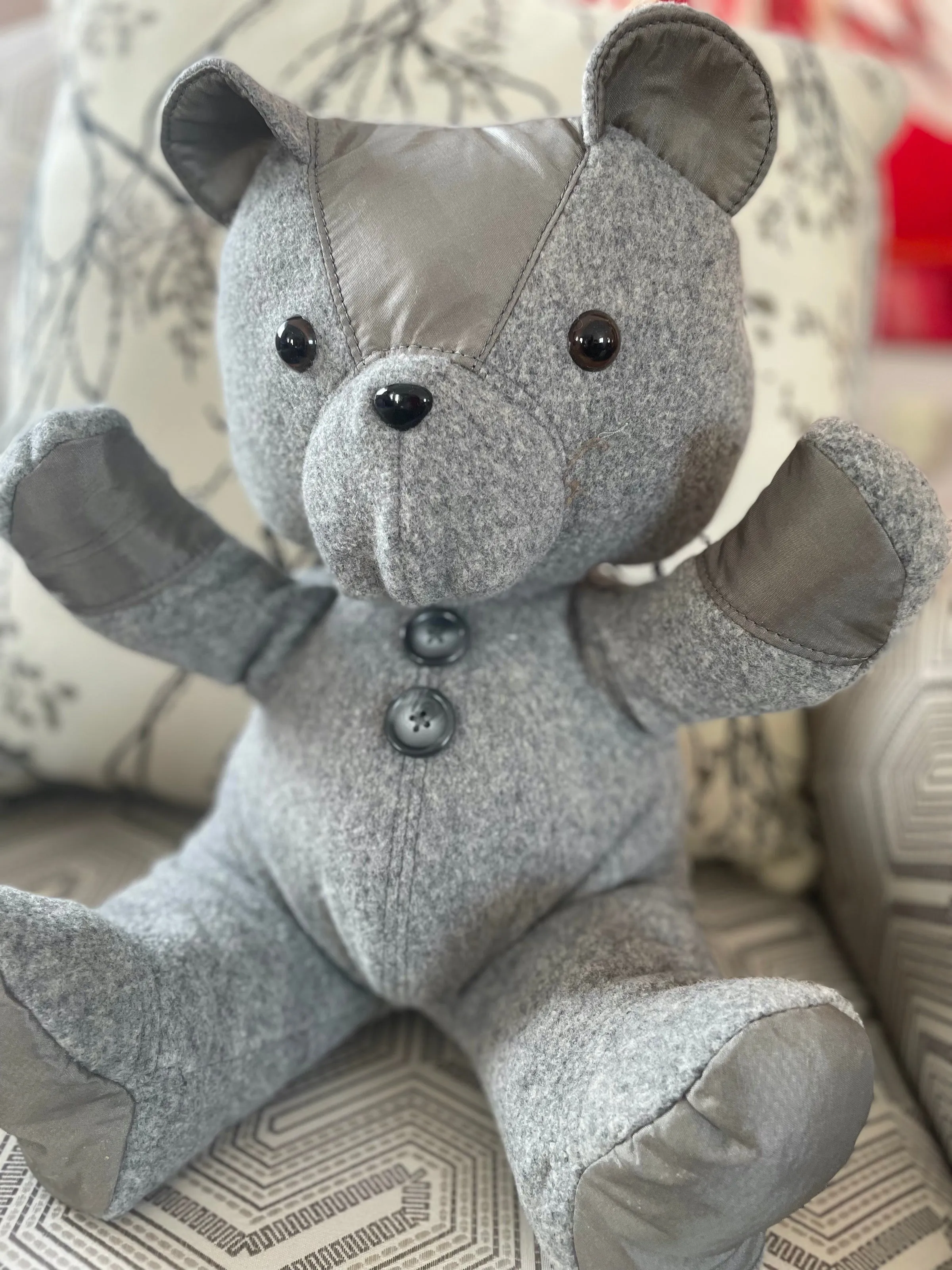 teddy bear made from Grandma's clothing