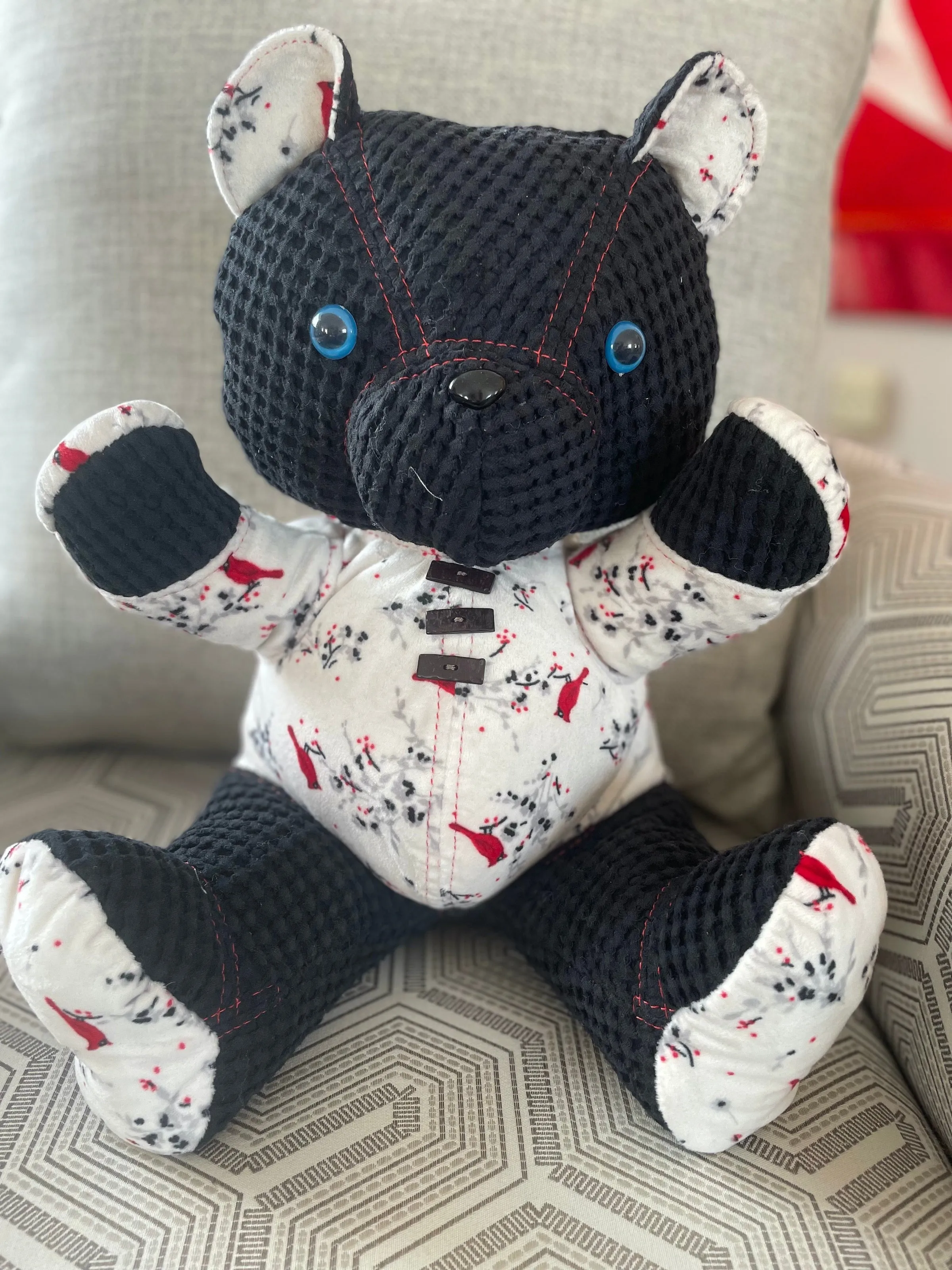 teddy bear made from Grandma's clothing