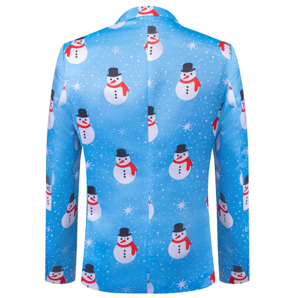 Ties2you Mens Silk Suit Jacket Sky Blue Snowman Christmas Festival Suit