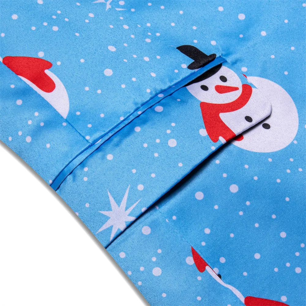 Ties2you Mens Silk Suit Jacket Sky Blue Snowman Christmas Festival Suit
