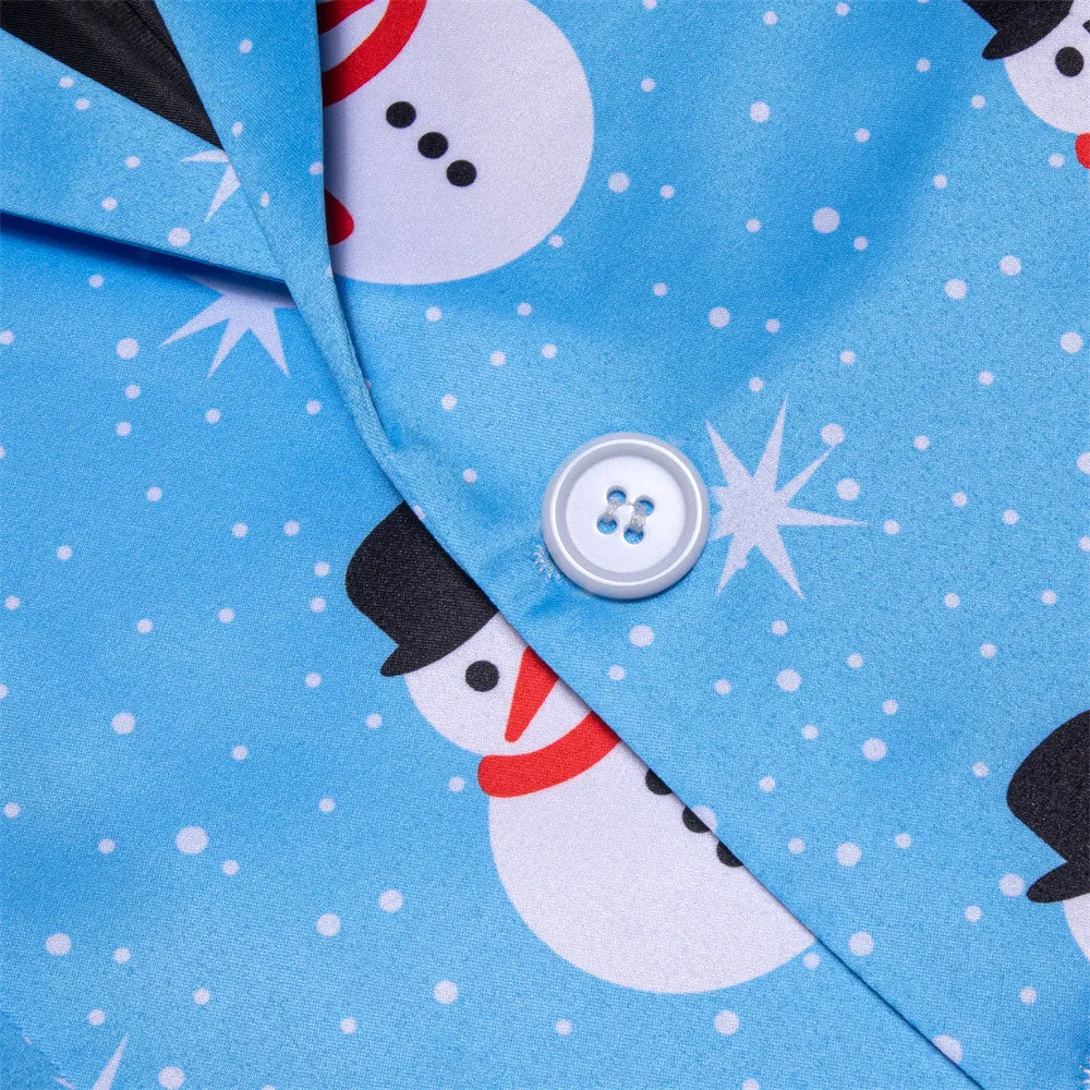 Ties2you Mens Silk Suit Jacket Sky Blue Snowman Christmas Festival Suit