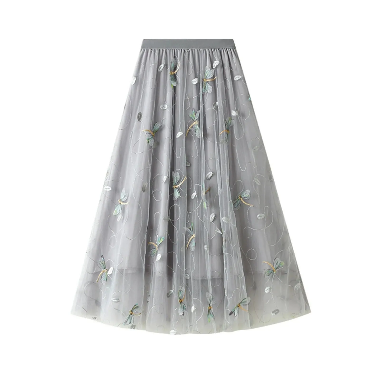Uniwim Love Printed Women Elegant Lace Skirt Medium Length Tulle Skirt High Waist A Line Beach Skirt  Party Performance Midi Skirts
