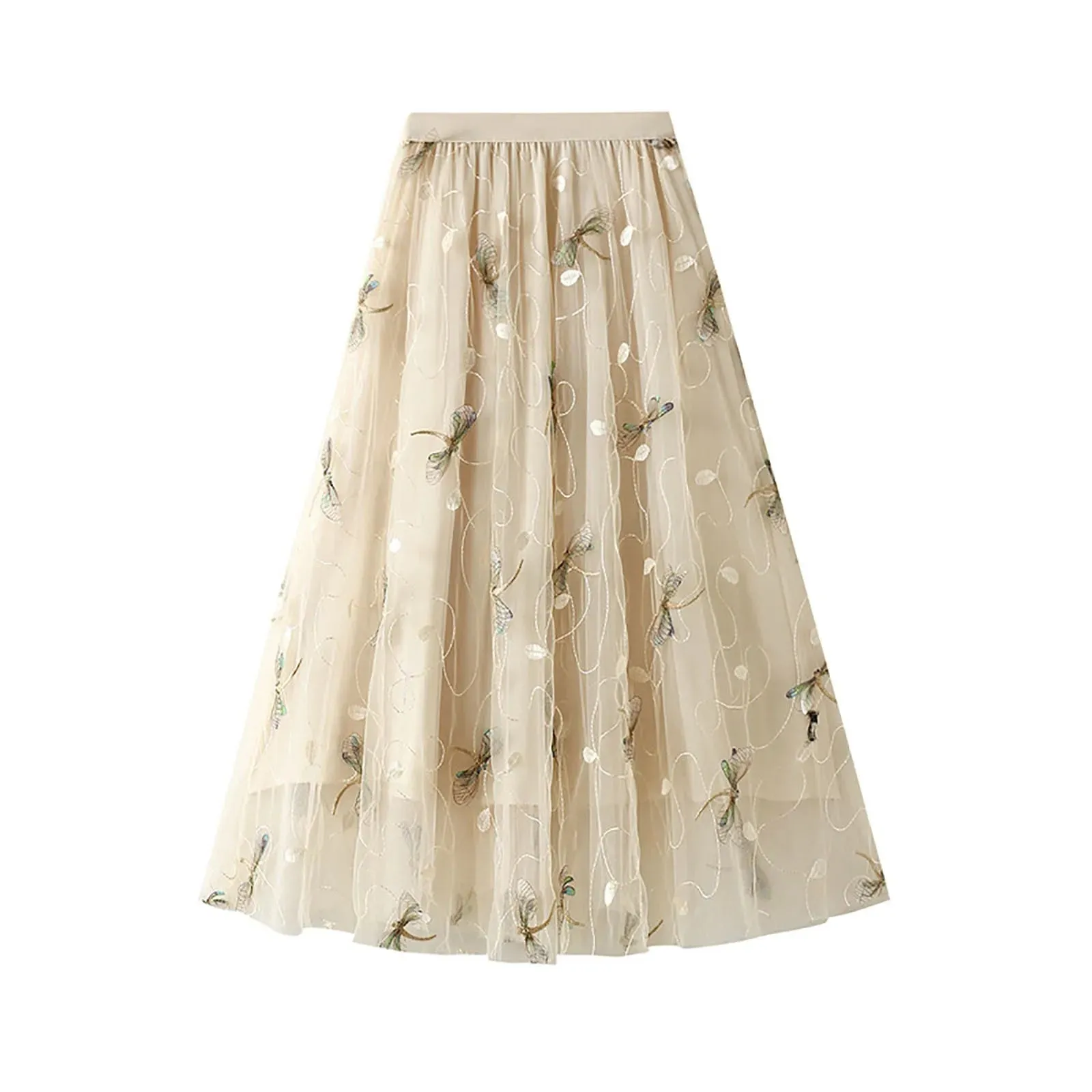 Uniwim Love Printed Women Elegant Lace Skirt Medium Length Tulle Skirt High Waist A Line Beach Skirt  Party Performance Midi Skirts