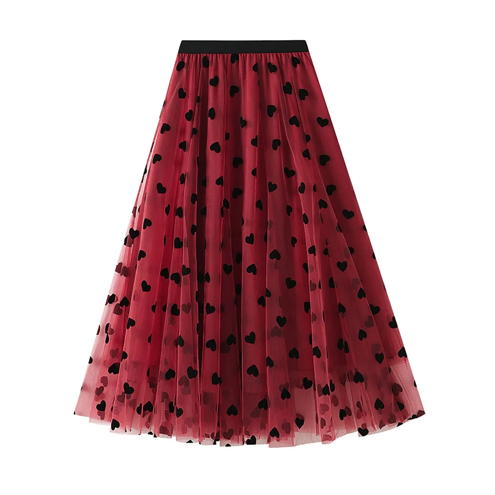 Uniwim Love Printed Women Elegant Lace Skirt Medium Length Tulle Skirt High Waist A Line Beach Skirt  Party Performance Midi Skirts