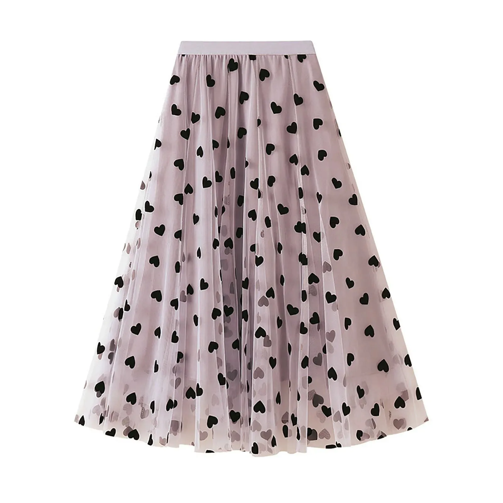 Uniwim Love Printed Women Elegant Lace Skirt Medium Length Tulle Skirt High Waist A Line Beach Skirt  Party Performance Midi Skirts