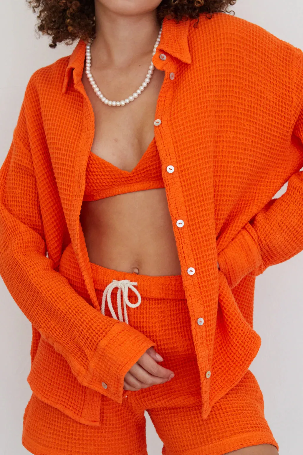 Waffle Button Down Rhubarb