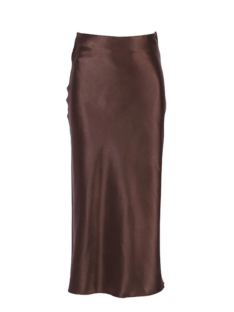 Wenkouban  Solid Purple Satin Silk Skirt Women High Waisted Summer Long Skirt New 2023 Elegant Ladies Office Skirts Midi Spring