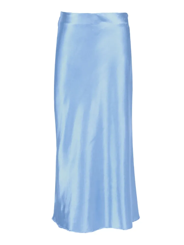 Wenkouban  Solid Purple Satin Silk Skirt Women High Waisted Summer Long Skirt New 2023 Elegant Ladies Office Skirts Midi Spring