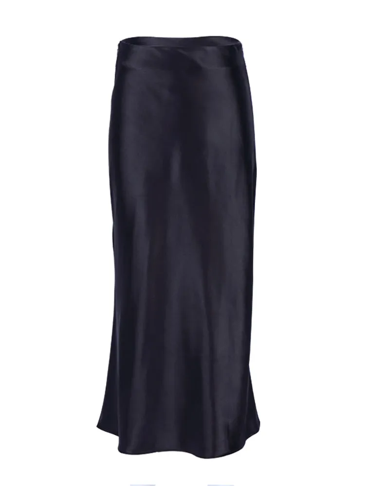 Wenkouban  Solid Purple Satin Silk Skirt Women High Waisted Summer Long Skirt New 2023 Elegant Ladies Office Skirts Midi Spring