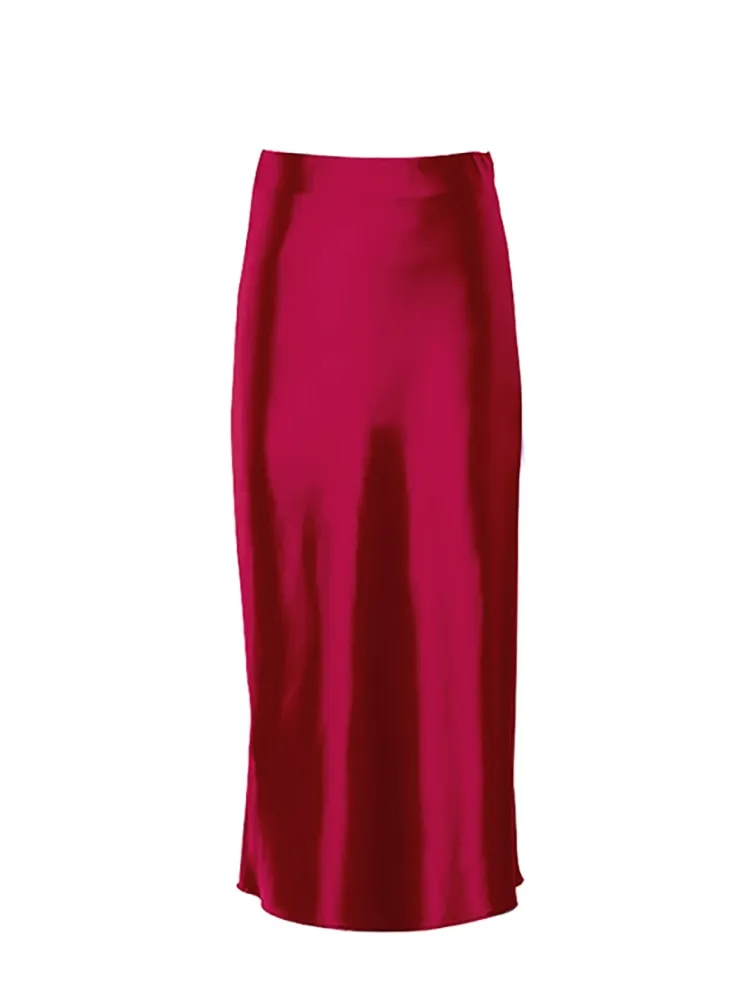 Wenkouban  Solid Purple Satin Silk Skirt Women High Waisted Summer Long Skirt New 2023 Elegant Ladies Office Skirts Midi Spring