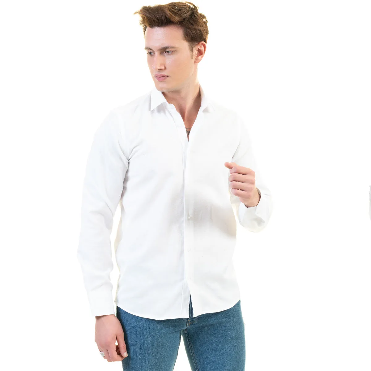 White Slim Fit Designer Dress Shirt - Tailored Cotton
