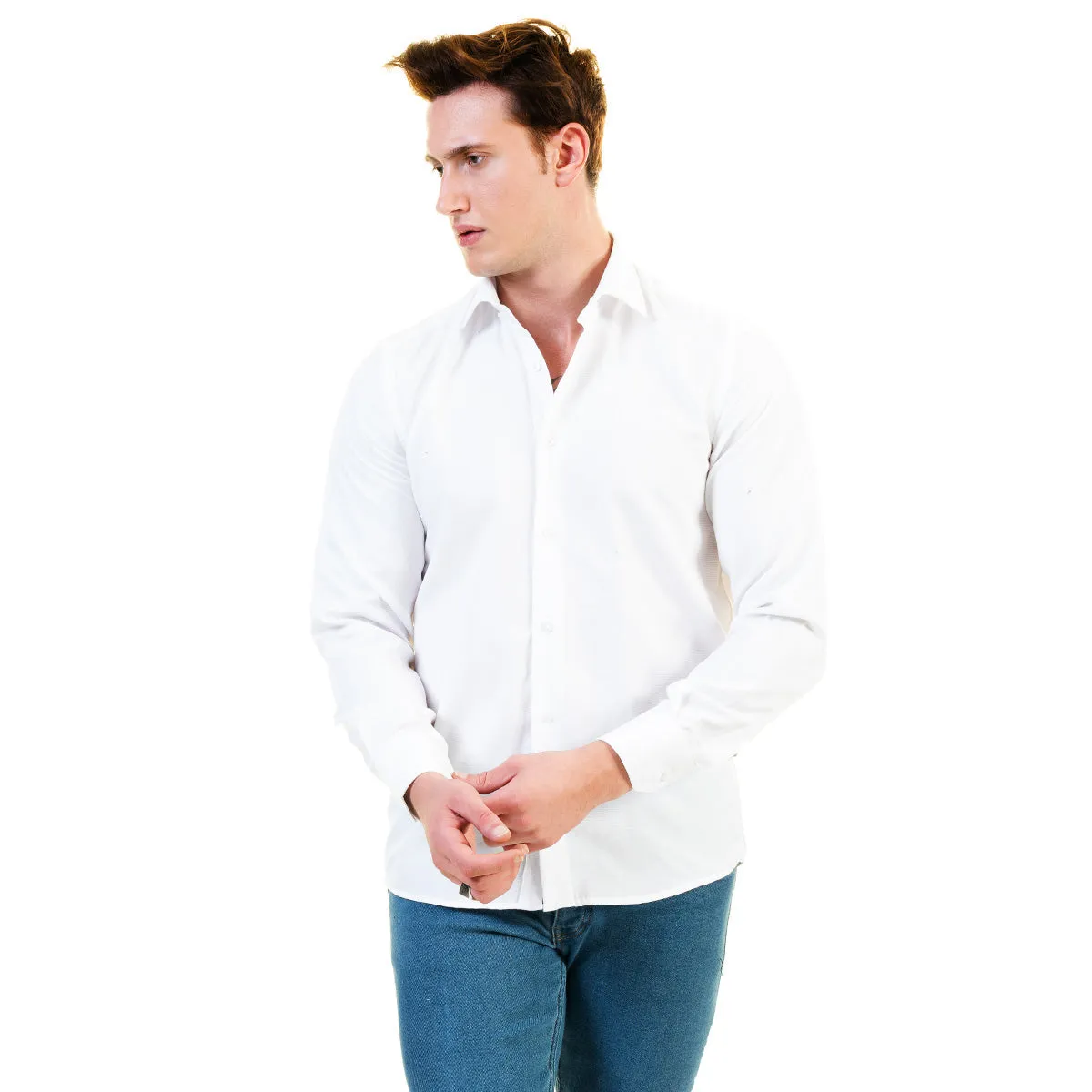 White Slim Fit Designer Dress Shirt - Tailored Cotton
