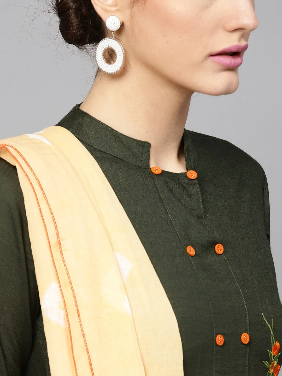 Women Green Dupatta Printed Set
