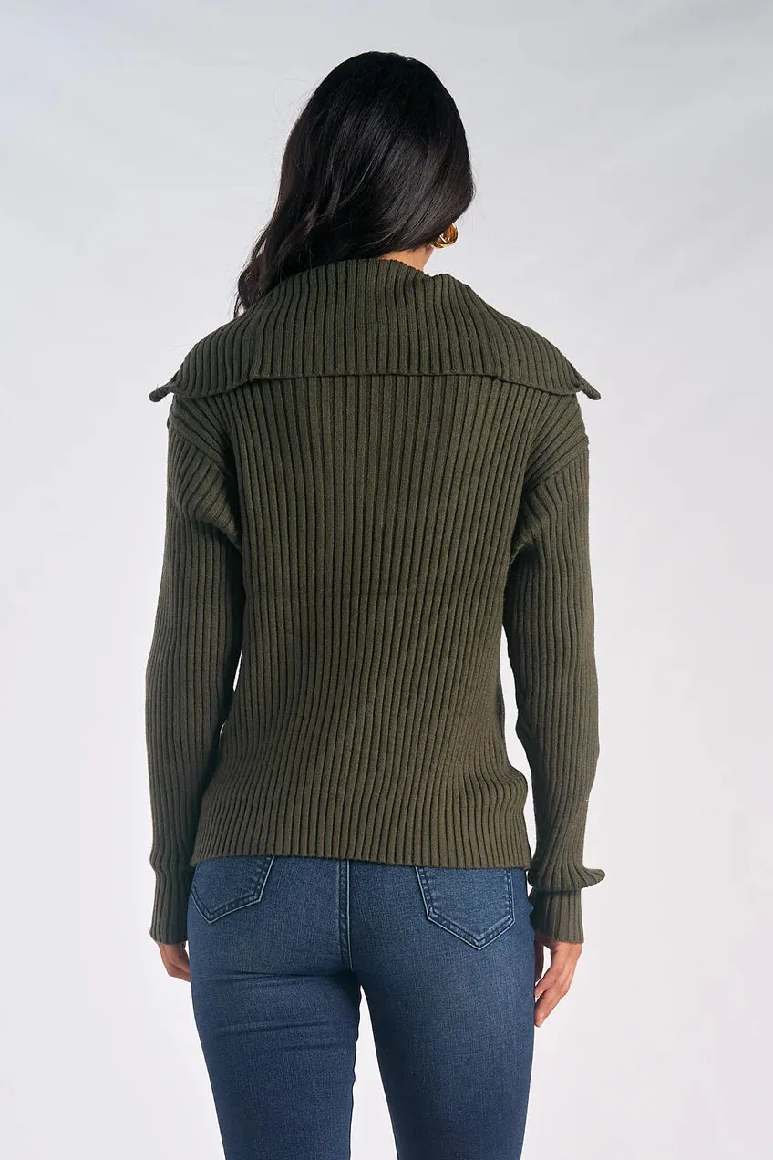 Women's Elan Olive Zipper Sweater