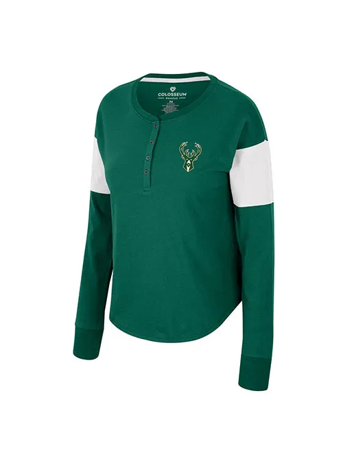 Women's Henley Cheryl Green Milwaukee Bucks Long Sleeve T-Shirt