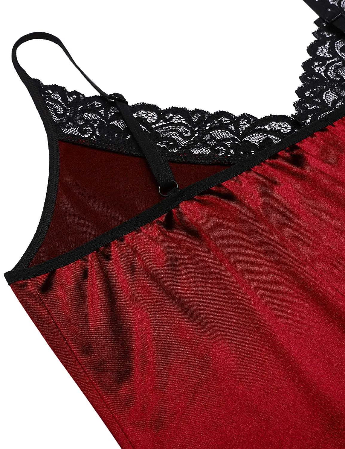 Women‘s Plus Size Sexy Deep V -Neck Lace Full Slip Adjustable Spaghetti Strap Chemise Under Dress
